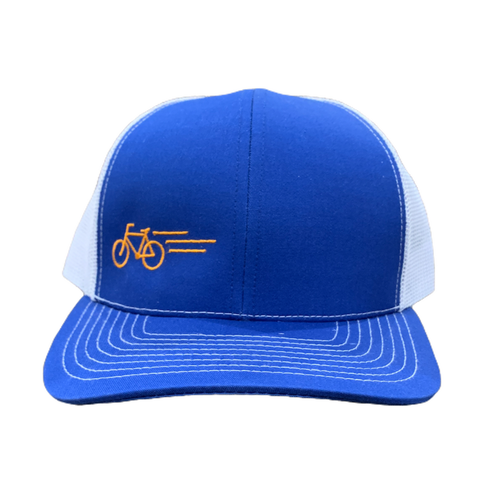 
                      
                        Hit The Trails 6-Panel Hat in sky blue with orange bike graphic
                      
                    