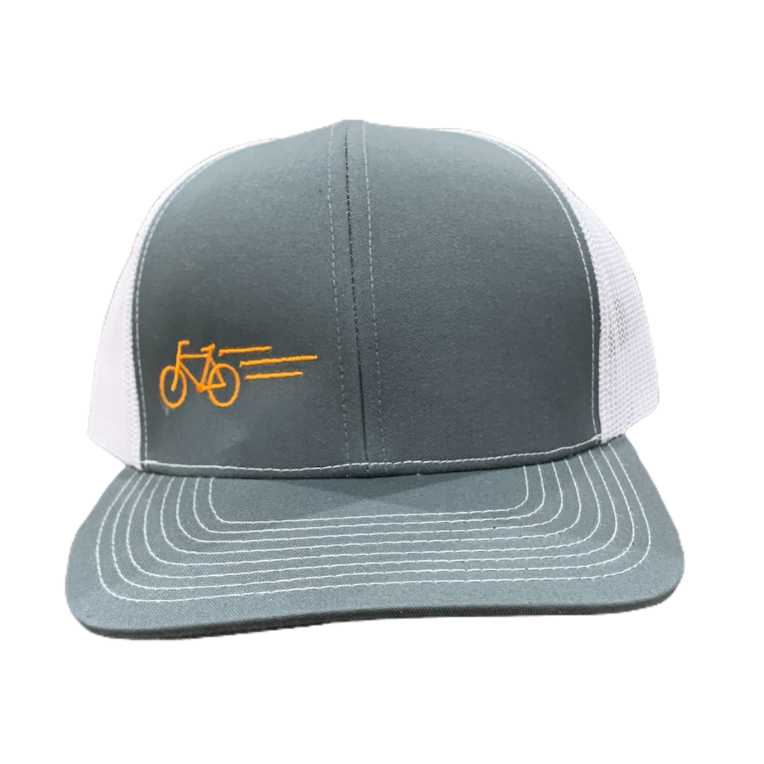 
                  
                    Hit The Trails 6-Panel Hat in dark gray with orange bike graphic
                  
                