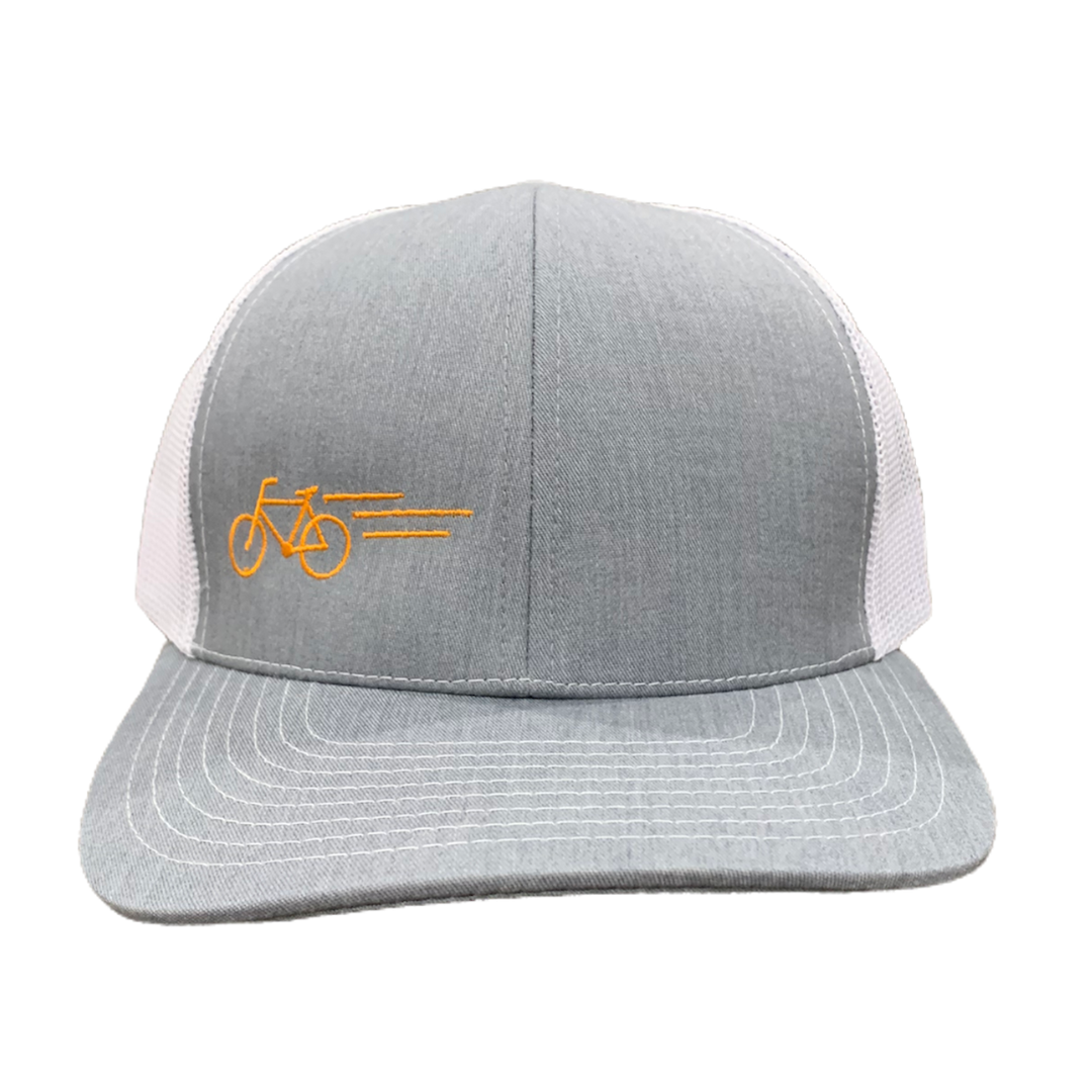 
                  
                    Hit The Trails 6-Panel Hat in light gray with orange bike graphic
                  
                