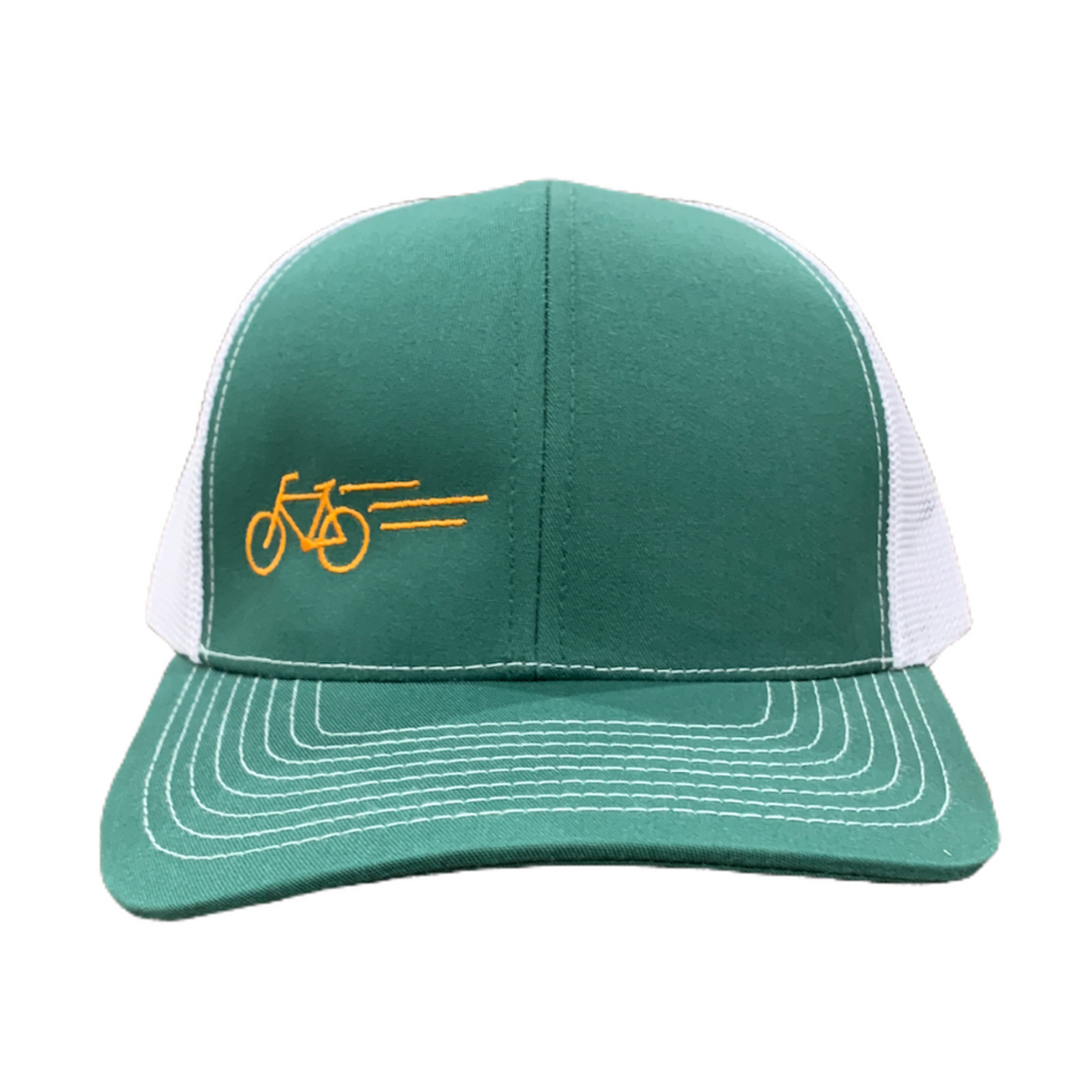 
                  
                    Hit The Trails 6-Panel Hat in green with orange bike graphic
                  
                